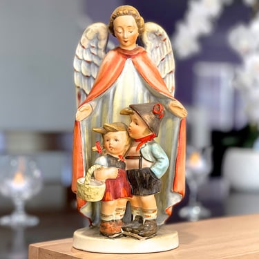 VINTAGE: 1950s - 9.5" AJAX Japan Guardian Angel Overlooking Children Figurine - Angel - Heavenly Protection - SKU 00035682 