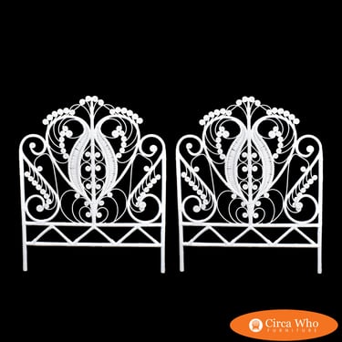 Pair of Rattan White  Fiddlehead Twin Headboards