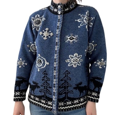 Vintage Coldwater Creek Wool Snowflake Christmas Theme Cardigan Jacket Sz S 