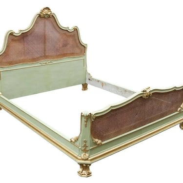 Antique Bed, Venetian Parcel Gilt &amp; Painted, Shell Crest, Gilt Feet, Early 1900s!!