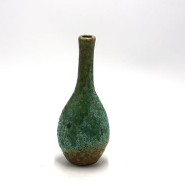 vintage teal lava glaze bud vase 