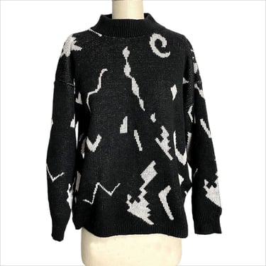 80s geometric pattern oversized sweater - size large 