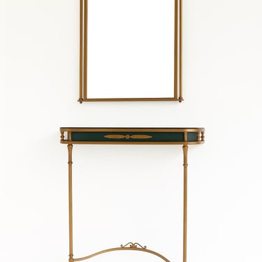 Vintage 1940s Neo-Classical Brass Mirror and Console Set – Beveled Mirror, Elegant Design 