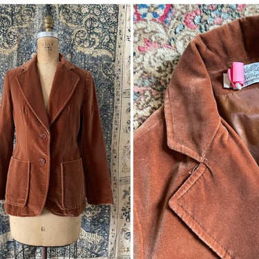 Vintage ‘70s The Villager caramel velvet wide lapel blazer | 1970s toffee velvet jacket, marked 10, fits S 