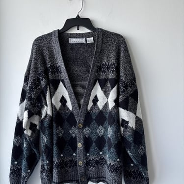 Vintage Michael Gerald Cardigan Sweater Geometric Print Colorful Mens XL Grandpa 