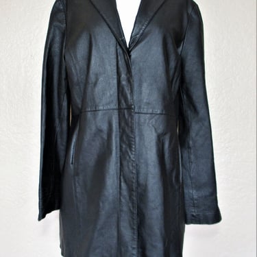 Vintage 1990s Santa Fe Leather Peacoat, Large Women, black leather coat 