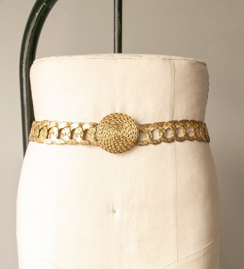 1970s Belt Gold Metal Braided Cinch Waist Deja Vintage Boutique
