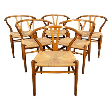 Set of 6 Vintage Danish Mid Century Modern "Ch24-Wishbone" Chairs by Hans Wegner for Carl Hansen 
