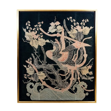 Japanese Meiji Period (19thC) Futon Cover with Phoenix and Flower Design Framed