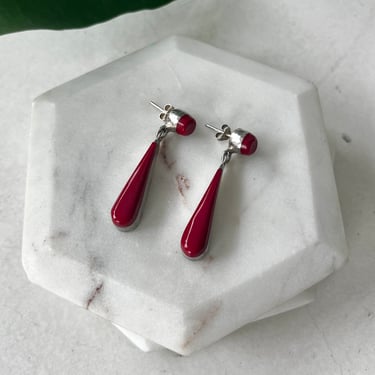 Sterling Silver and Coral Drop Earrings