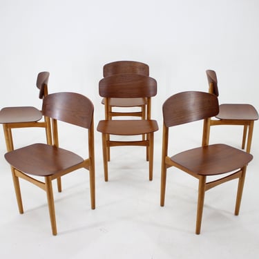 1960s Set of 6 Børge Mogensen Model 122 Oak and Teak Dining Chairs for Søborg Møbelfabric, Denmark / Brown Colour / Vintage Chairs 