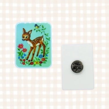 Retro Fawn Pin - Cute Vintage Deer Brooch - Kawaii Kitsch Mod 60s Woodland Animal 