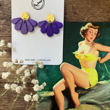 Purple Floral Resin on Wood Earrings | Purple Earrings | Purple Floral Earrings | Vintage Style | Resin Earrings | LSU Tigers | LSU Jewelry 
