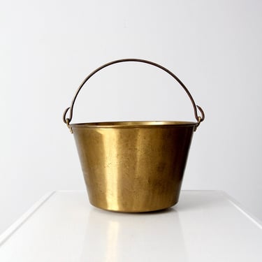 antique brass kettle, Ansonia Brass Company fire pot bucket 