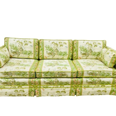 Hollywood Regency Asian Chinoiserie Inspired Peacock Motif Highland House of Hickory Inc. Three Seater Sofa 