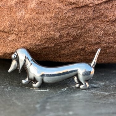 Horacio De La Parra ~ Vintage Mexico Sterling Silver Small Dachshund Wiener Dog Pin / Brooch ~ c. 1950's 