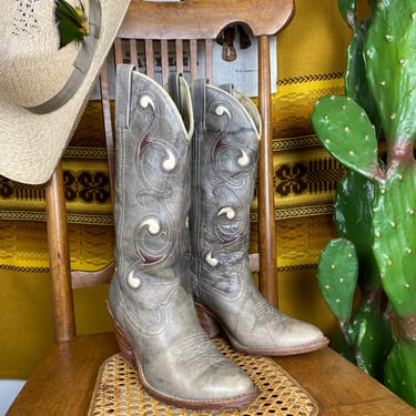 Vintage Women's Acme Leather Western Cowboy Boots Size 5.5 Gray 
