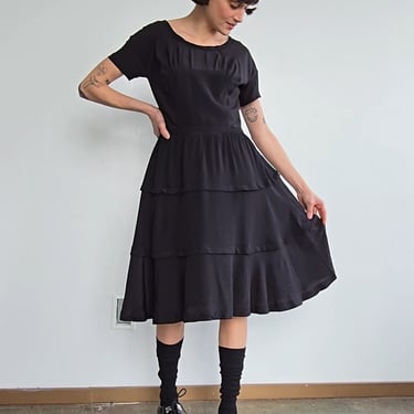 Miu Miu Black Silk Tiered Dress (M)