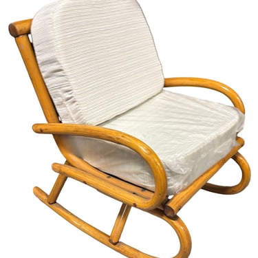 Restored Mid-century Frankl Style Child's Pole Rattan Bent Arm Rocking Chair 