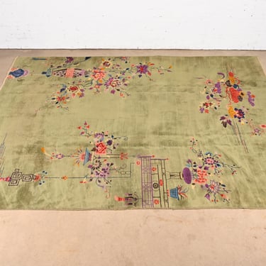 Antique Chinese Art Deco Hand-Knotted Room Size Wool Rug, Circa 1930s