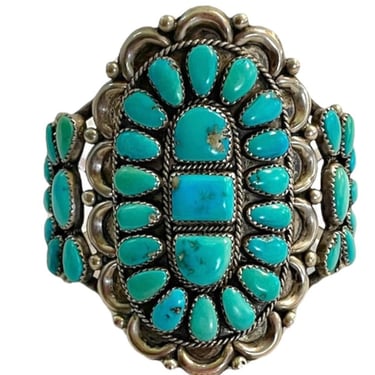 Sterling Silver and Morenci Turquoise Petit Point Cuff by J&E Wilson
