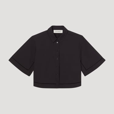 Ladder Embroidered Poplin Shirt - Black