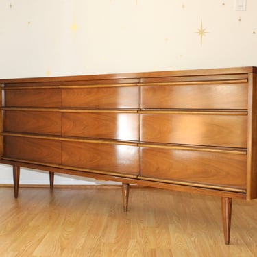 Mid-Century Modern Bassett Walnut Triple Dresser