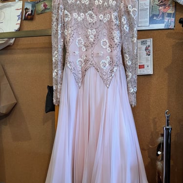1970s Pink Beaded &amp; Sequin Gown