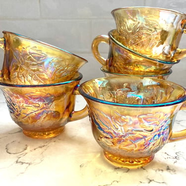 Vintage Indiana Harvest Grape Amber Carnival Iridescent Glass Set of 6 Punch Cups by LeChalet
