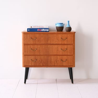 Vintage Teak Chest of Drawers with Brass Handles – Mid-Century Scandinavian Design 