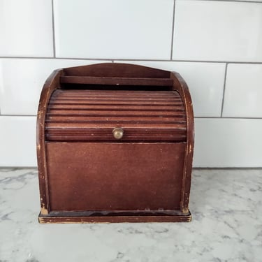 Vintage Wooden Recipe Box with Roll Top Door Kitchen Décor Made in Japan 