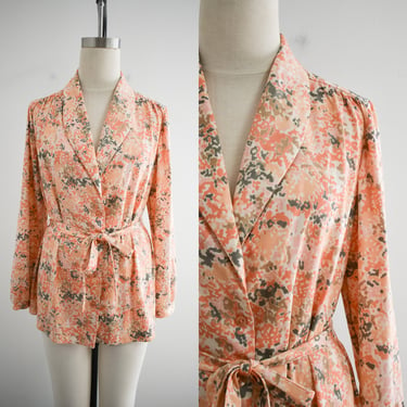 1970s Abstract Floral Knit Jacket and Tie Belt 