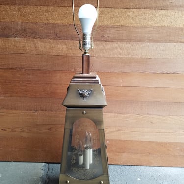 Vintage Steel and Oak Lantern Lamp
