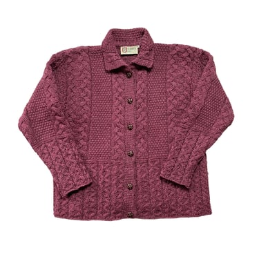 Vintage Women's IRISH Wool Cardigan ~ Fisherman Sweater ~ Cable Knit ~ Shawl Collar ~ Country Club / Made in Ireland ~ 