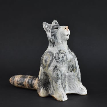 Art Pottery Ceramic Cat Figurine Signed 'HAB' 