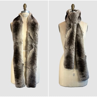 WHAT A SOFTIE Vintage Chinchilla Fur Scarf | Long Gray Fluffy Scarf, Stole Boa Wrap 