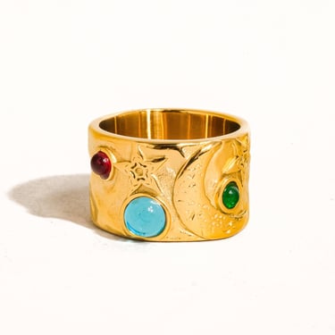 Thierry 18K Gold Non-Tarnish Vintage Stone Ring