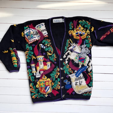 cottagecore sweater 90s vintage Belle Pointe Shakespeare fairytale knight embroidered cardigan 