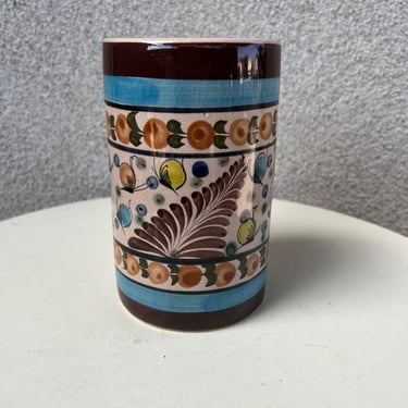 Vintage Mexican Tonala pottery browns floral vase size 6.5” x 4” 