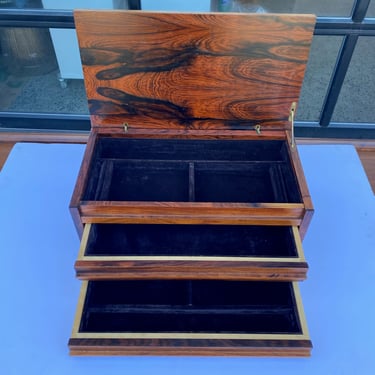 Exquisite Rosewood Lift Top Jewelry Box w/ 2 Drawers