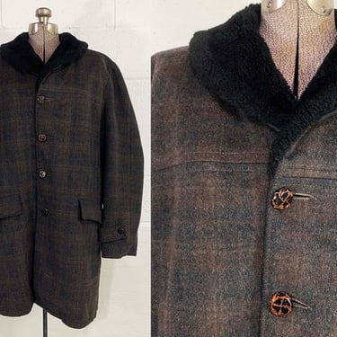 Vintage Winter Coat Plaid Tweed Land-N-Lakes Jacket Lined Faux Fur Fleece Wool Jacket Hipster Cozy 1960s 60s Large 