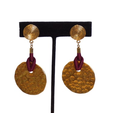 YVES SAINT LAURENT- 1970s Hammered Gold Metal Drop Earrings