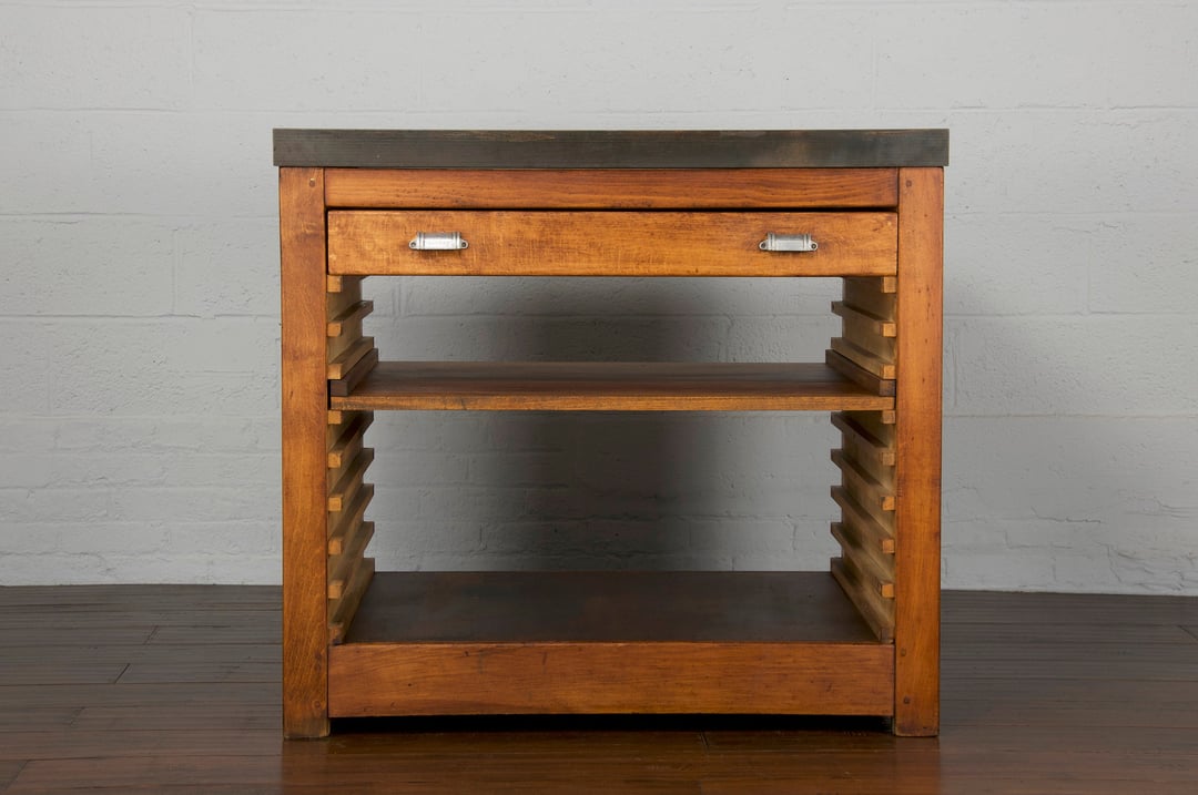 Vintage French Industrial Maple Printer's Counter or Kitchen