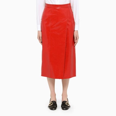 Gucci Red Leather Midi Skirt Women
