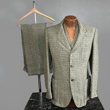 1930s Belted Back Suit / 1930s Three Piece Men's Suit / Norfolk Jacket / Three Piece Tweed Suit / 1930s Norfolk Suit / Size 40-42 