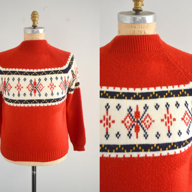 1970s JC Penney Red Patterned Men's Sweater 