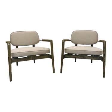Mid-Century Modern Style Oak Lounge Chair Pair
