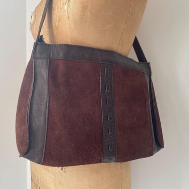 Vintage 1970’s handcrafted leather shoulder bag | chocolate brown suede, handmade leather purse 