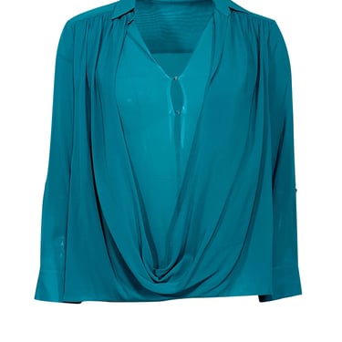 Alice & Olivia - Teal Long Sleeve Collared Top Sz XS