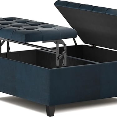 Harrison 36&quot; W Storage Ottoman in Distressed Blue Vegan Leather FFW258-688